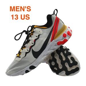 Nike React Element 55 BQ6166-102 Men's 13 Light Bone Black Red Athletic Running